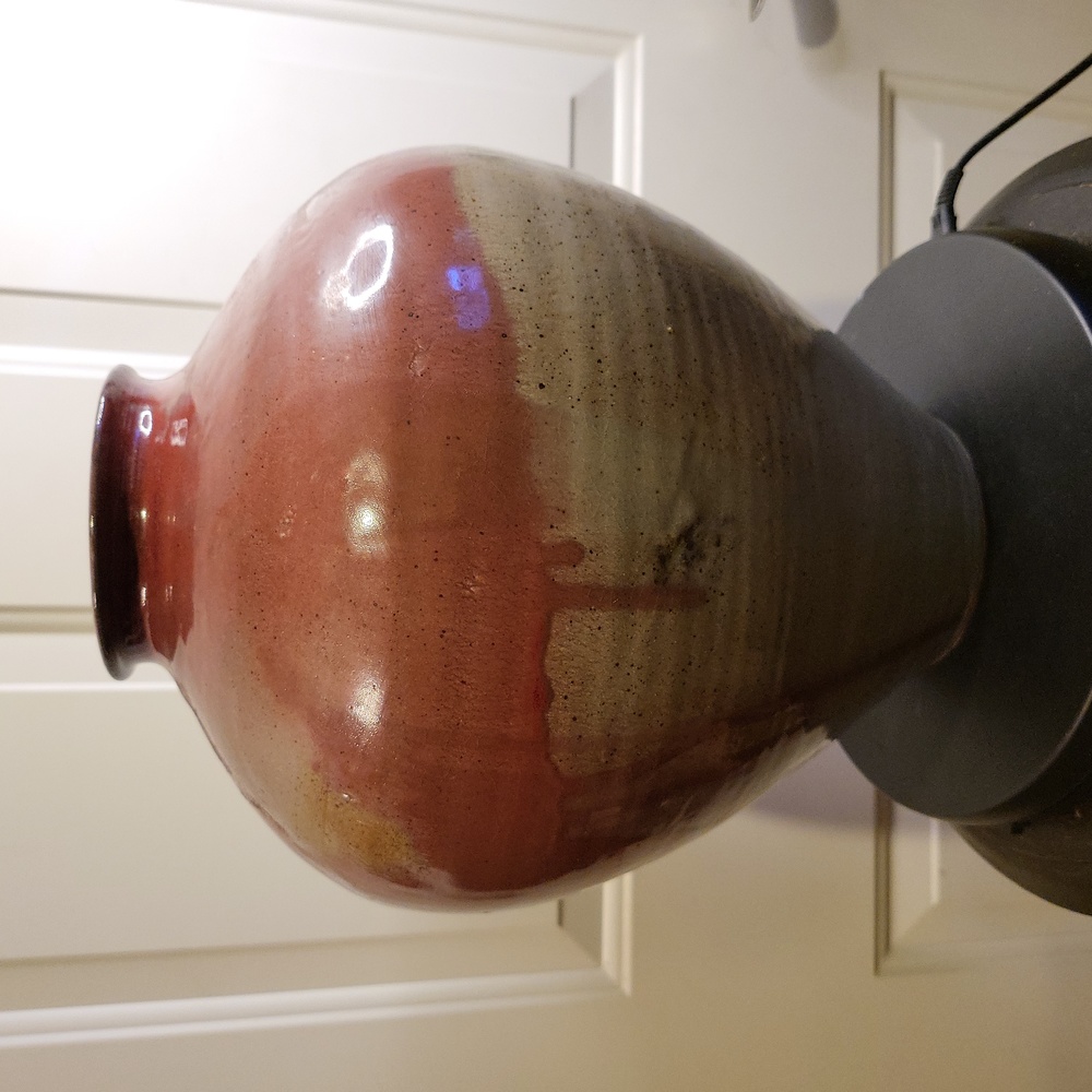 Mid-Century Modern Pigeon Blood Red Porcelain Hand Thrown Moon Vase 12.75"
